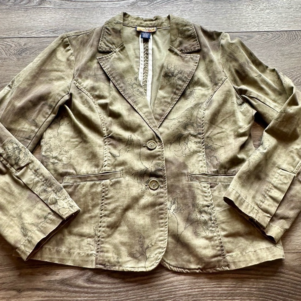 Women's Havana Jack's Cafe‎ Green Khaki Blazer Jacket Floral Print Size 14